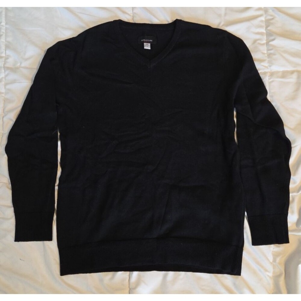 Mens Structure Black V-Neck  M Pullover Lightweight Sweater New